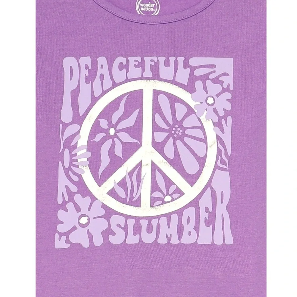NWT Wonder Nation‎ Kids Girls Pajama Pants Set Size Medium 7-8 Purple Peace Sign